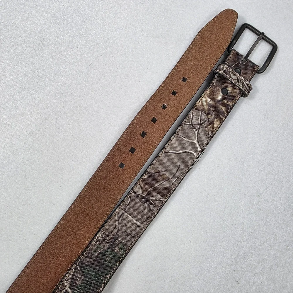 Men's Realtree‎ Camo Belt Cotton Twill Genuine Leather Lined Size 46 Outdoors